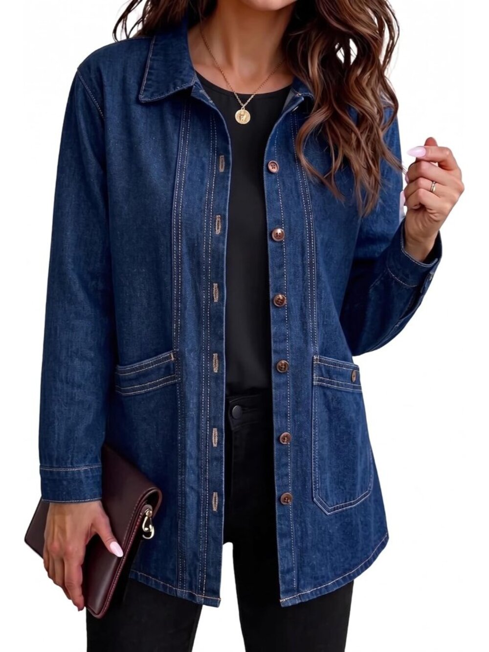 Women’s Sail Blue Oversized With Pockets Button Down Denim Jean Jacket Shacket